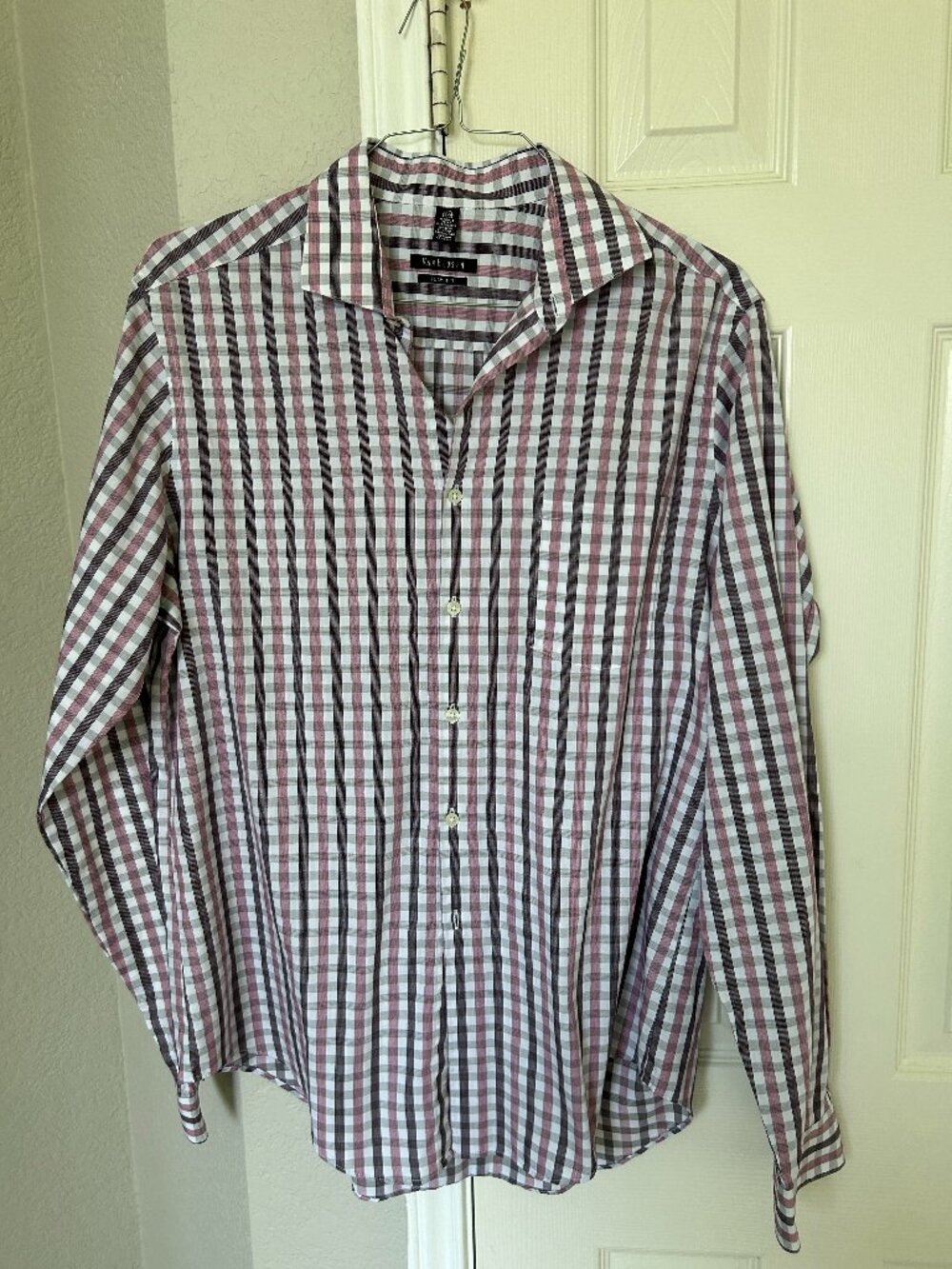 Van Heusen Slim Fit Long Sleeve Men's Dress Shirt -Red/Black/Gray Plaid- 16 1/2
